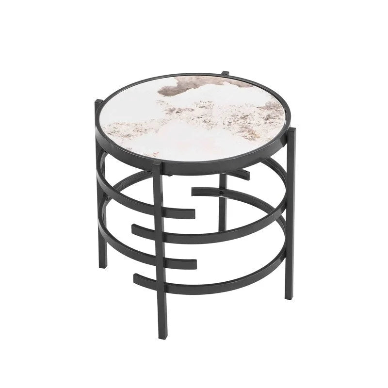 Modern Round End Table with Sintered Stone Top, Chrome/ Silver End Table for Living Room 20.67 W x 20.67 D x 21.65 H