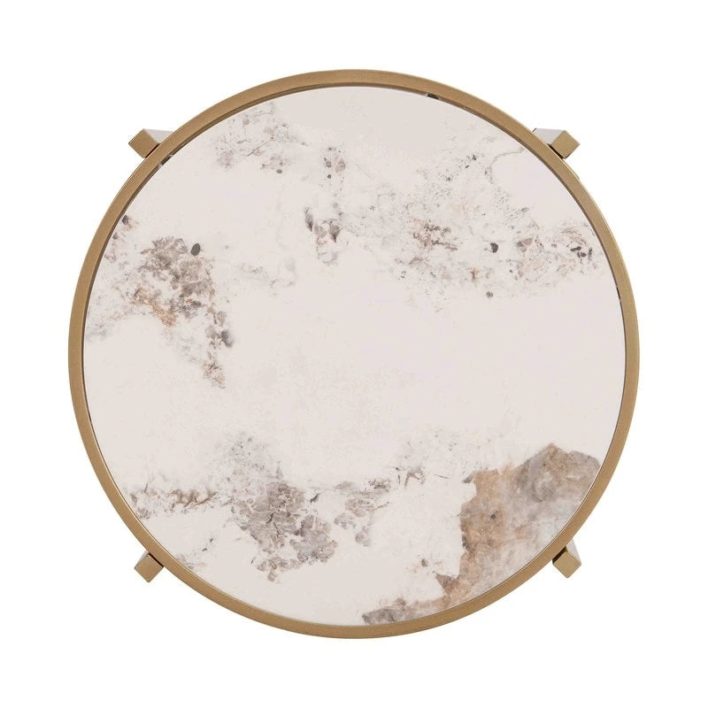 Modern Round End Table with Sintered Stone Top, Chrome/ Silver End Table for Living Room 20.67 W x 20.67 D x 21.65 H