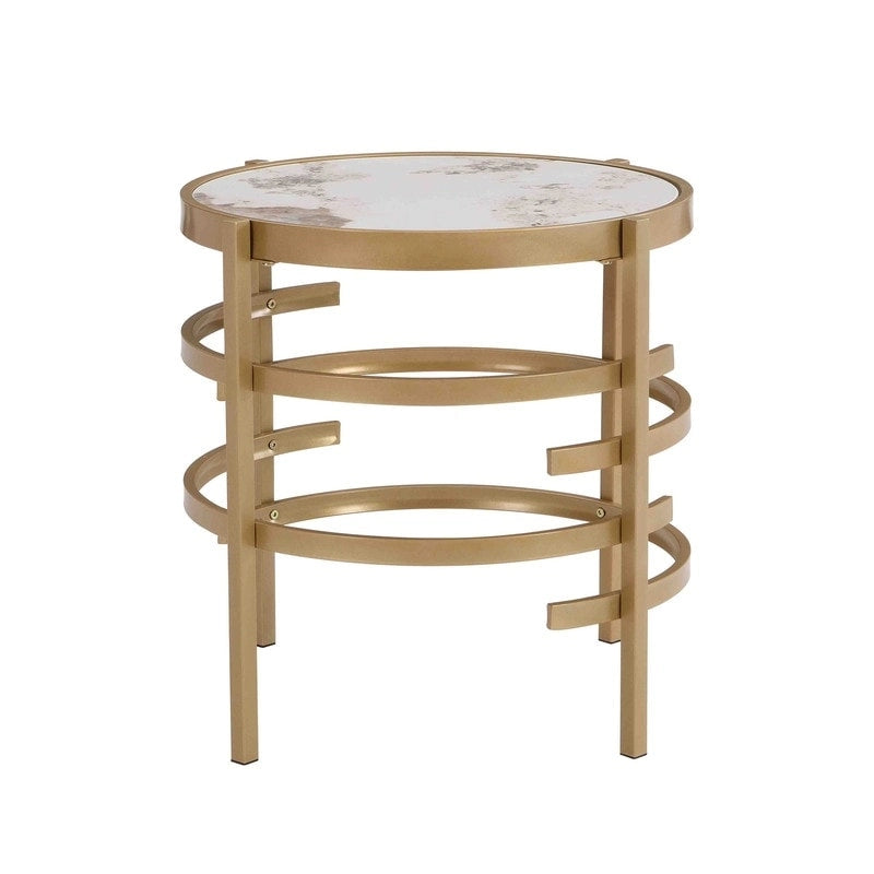 Modern Round End Table with Sintered Stone Top, Chrome/ Silver End Table for Living Room 20.67 W x 20.67 D x 21.65 H