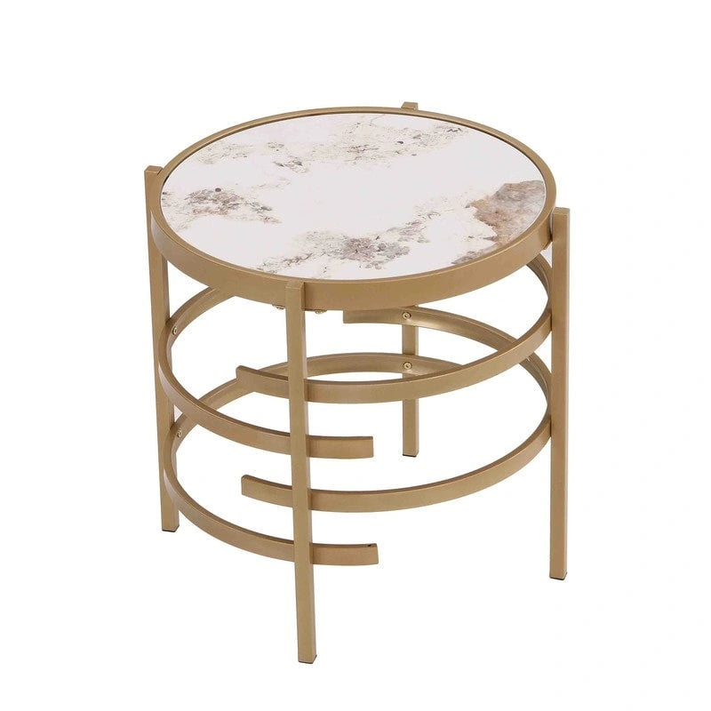 Modern Round End Table with Sintered Stone Top, Chrome/ Silver End Table for Living Room 20.67 W x 20.67 D x 21.65 H