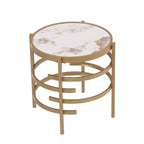 Modern Round End Table with Sintered Stone Top, Chrome/ Silver End Table for Living Room 20.67 W x 20.67 D x 21.65 H