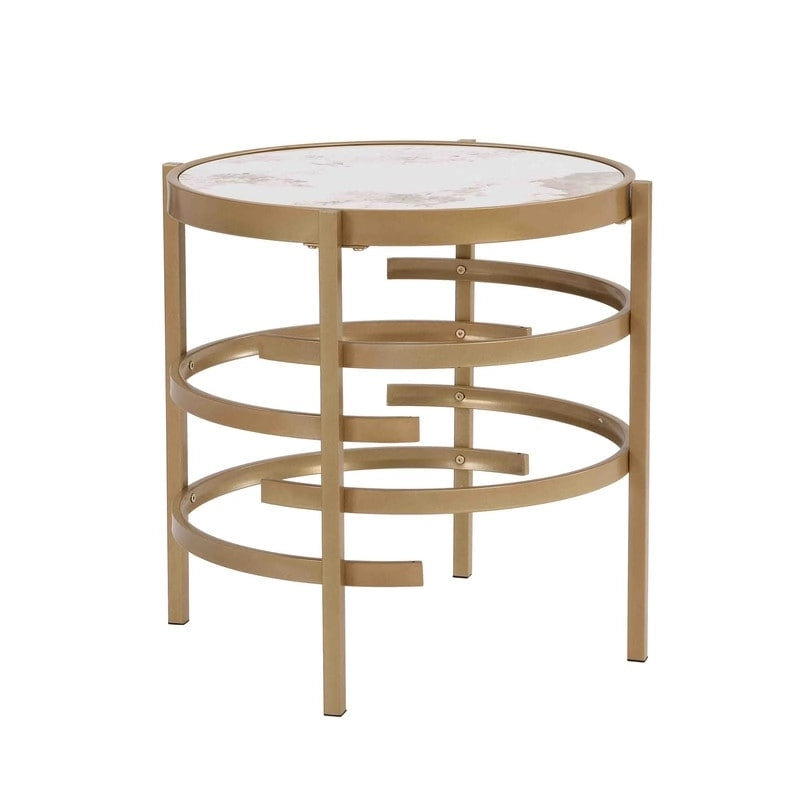 Modern Round End Table with Sintered Stone Top, Chrome/ Silver End Table for Living Room 20.67 W x 20.67 D x 21.65 H