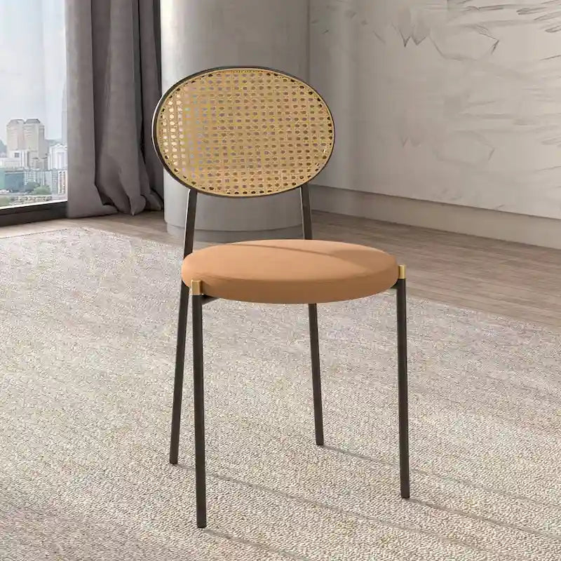 Euston Modern Dining Chair w Upholstered Velvet Seat - Wicker Back Accent Chair for Home Office Living Room & Kitchen