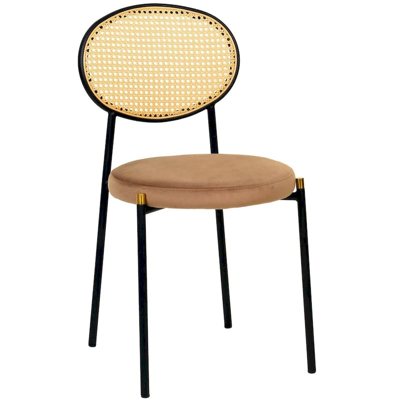 Euston Modern Dining Chair w Upholstered Velvet Seat - Wicker Back Accent Chair for Home Office Living Room & Kitchen
