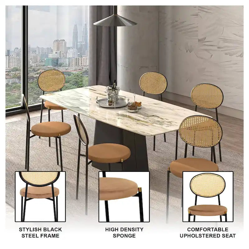 Euston Modern Dining Chair w Upholstered Velvet Seat - Wicker Back Accent Chair for Home Office Living Room & Kitchen
