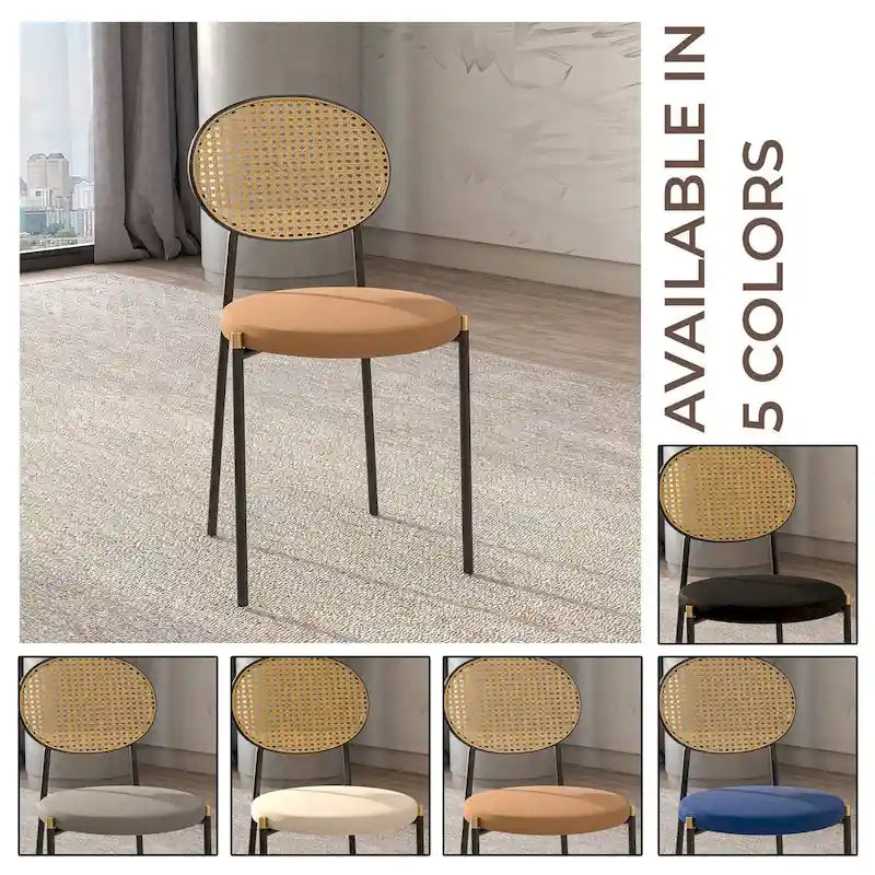 Euston Modern Dining Chair w Upholstered Velvet Seat - Wicker Back Accent Chair for Home Office Living Room & Kitchen