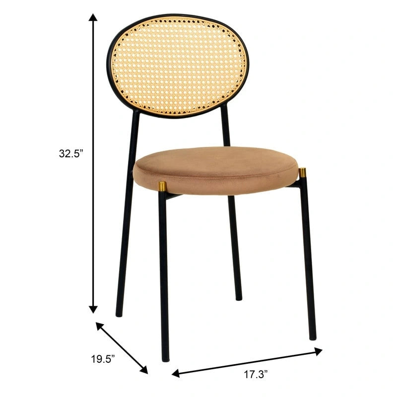 Euston Modern Dining Chair w Upholstered Velvet Seat - Wicker Back Accent Chair for Home Office Living Room & Kitchen