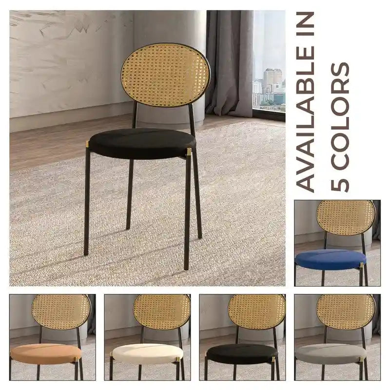Euston Modern Dining Chair w Upholstered Velvet Seat - Wicker Back Accent Chair for Home Office Living Room & Kitchen