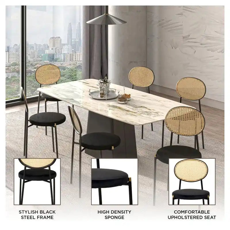 Euston Modern Dining Chair w Upholstered Velvet Seat - Wicker Back Accent Chair for Home Office Living Room & Kitchen