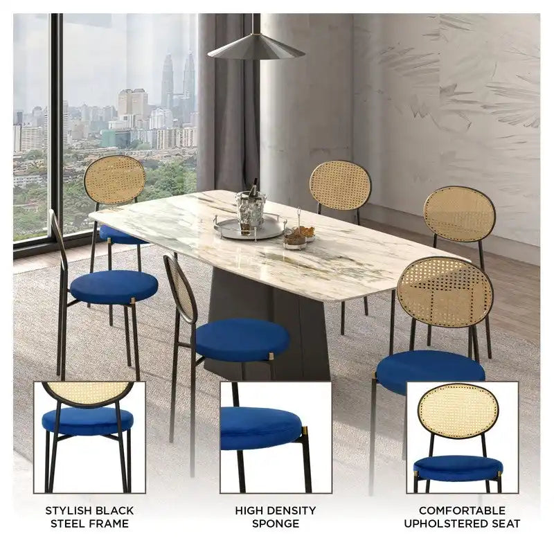 Euston Modern Dining Chair w Upholstered Velvet Seat - Wicker Back Accent Chair for Home Office Living Room & Kitchen