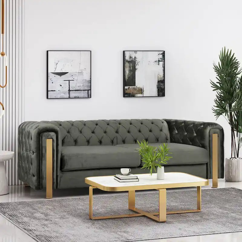 Keyser Modern Glam Tufted Velvet 3 Seater Sofa by Christopher Knight Home - 83.75  L x 34.50  W x 27.25  H