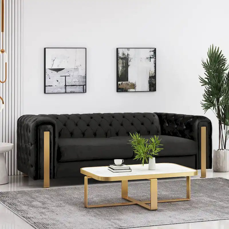 Keyser Modern Glam Tufted Velvet 3 Seater Sofa - 83.75  L x 34.50  W x 27.25  H
