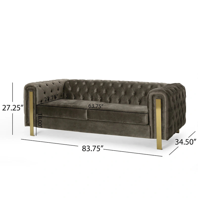 Modern Glam Tufted Velvet 3 Seater Sofa - 83.75  L x 34.50  W x 27.25  H