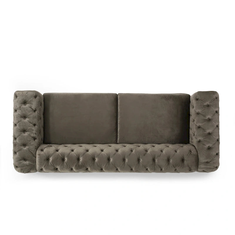 Keyser Modern Glam Tufted Velvet 3 Seater Sofa - 83.75  L x 34.50  W x 27.25  H