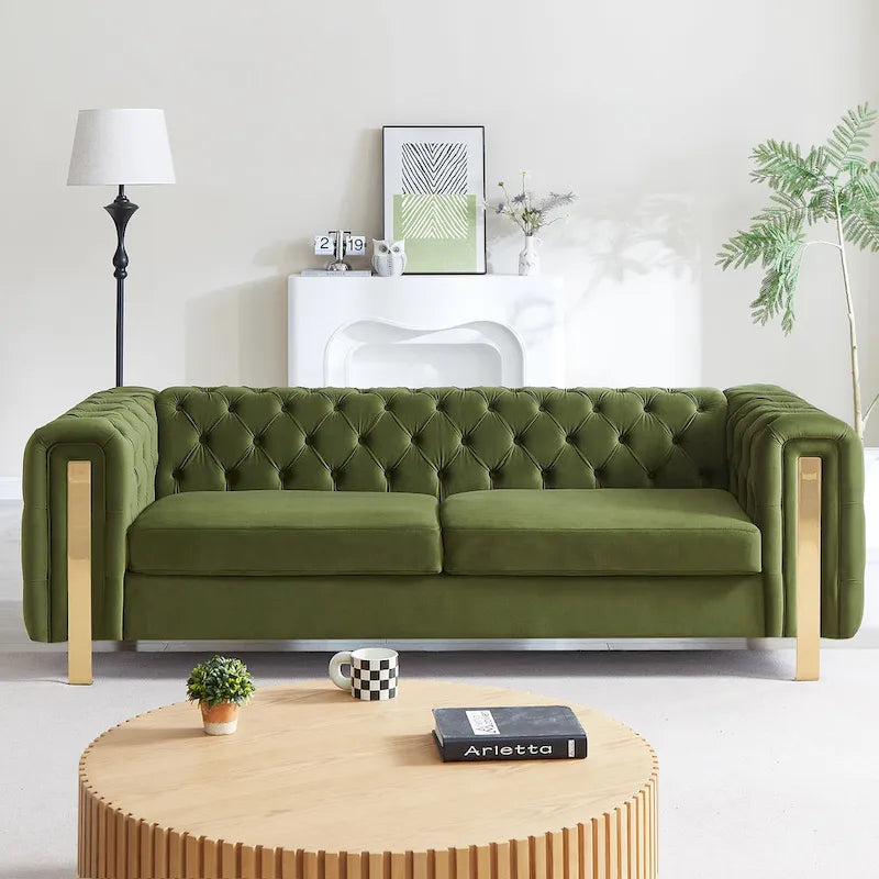 Modern Glam Tufted Velvet 3 Seater Sofa - 83.75  L x 34.50  W x 27.25  H