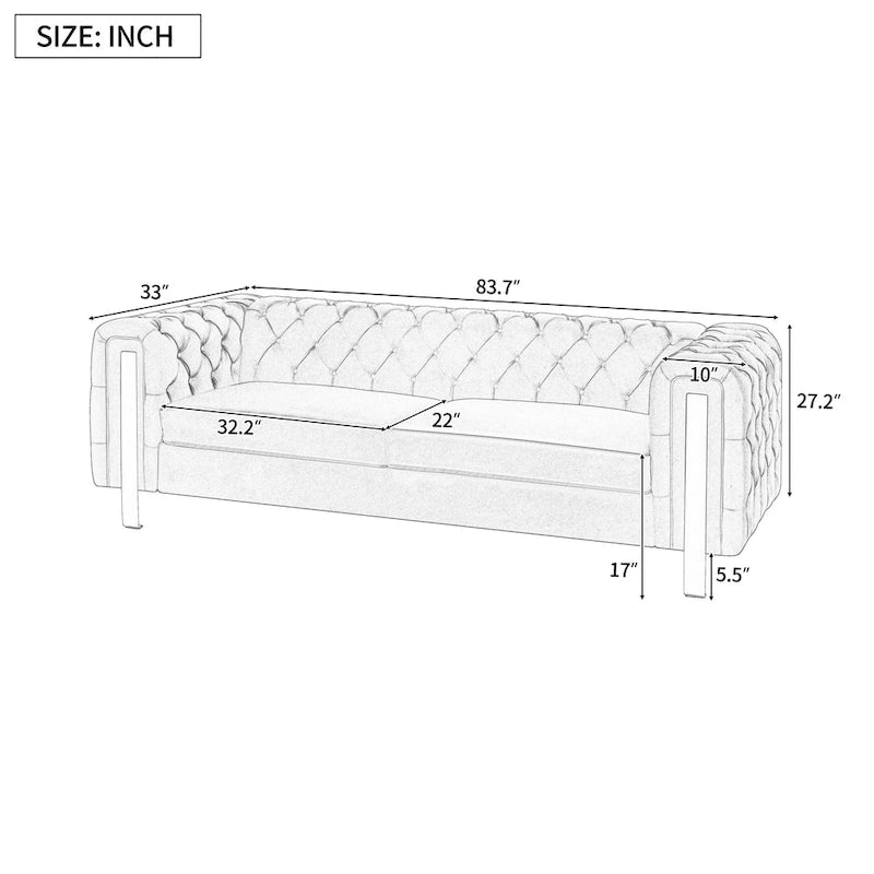 Modern Glam Tufted Velvet 3 Seater Sofa - 83.75  L x 34.50  W x 27.25  H