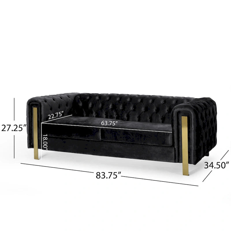 Modern Glam Tufted Velvet 3 Seater Sofa - 83.75  L x 34.50  W x 27.25  H
