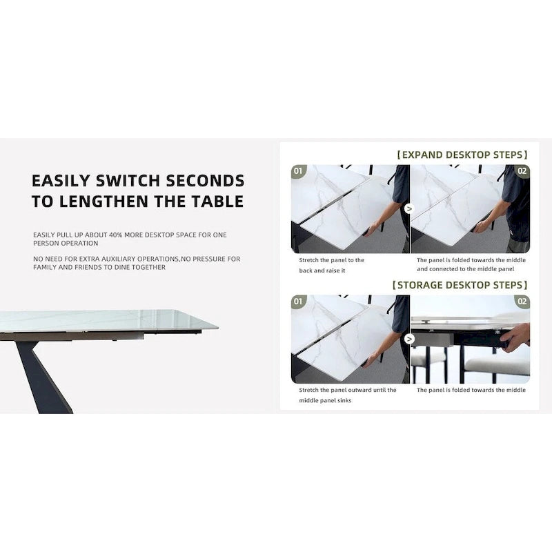 Extendable Sintered Stone Dining Table - 78-110 Inch