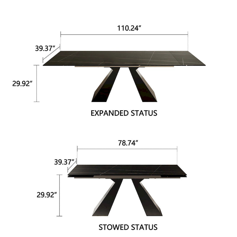 Extendable Sintered Stone Dining Table - 78-110 Inch