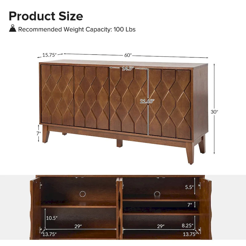 60 Modern Storage Sideboard Storage with Adjustable Shelves