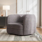 Modern Curved Arms Boucle Accent Chair with Kidney Style Seat and Round Wooden Legs