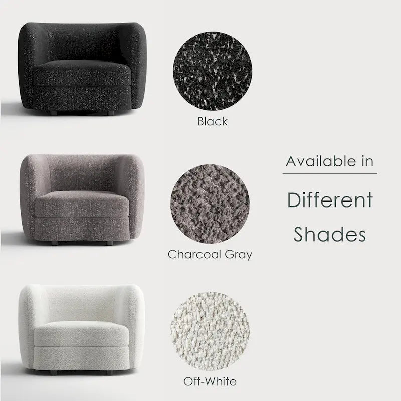 Ophelia Modern Curved Arms Boucle Accent Chair with Kidney Style Seat and Round Wooden Legs