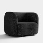 Modern Curved Arms Boucle Accent Chair with Kidney Style Seat and Round Wooden Legs