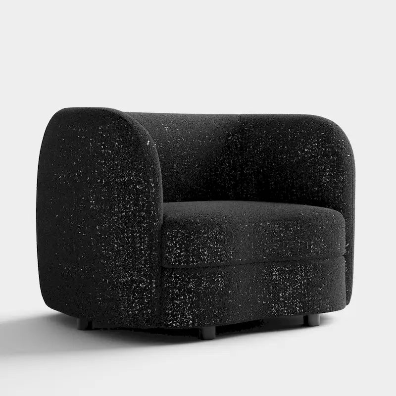 Modern Curved Arms Boucle Accent Chair with Kidney Style Seat and Round Wooden Legs