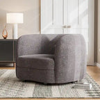 Modern Curved Arms Boucle Accent Chair with Kidney Style Seat and Round Wooden Legs