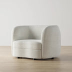 Modern Curved Arms Boucle Accent Chair with Kidney Style Seat and Round Wooden Legs