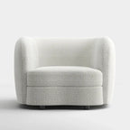 Modern Curved Arms Boucle Accent Chair with Kidney Style Seat and Round Wooden Legs