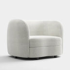 Modern Curved Arms Boucle Accent Chair with Kidney Style Seat and Round Wooden Legs