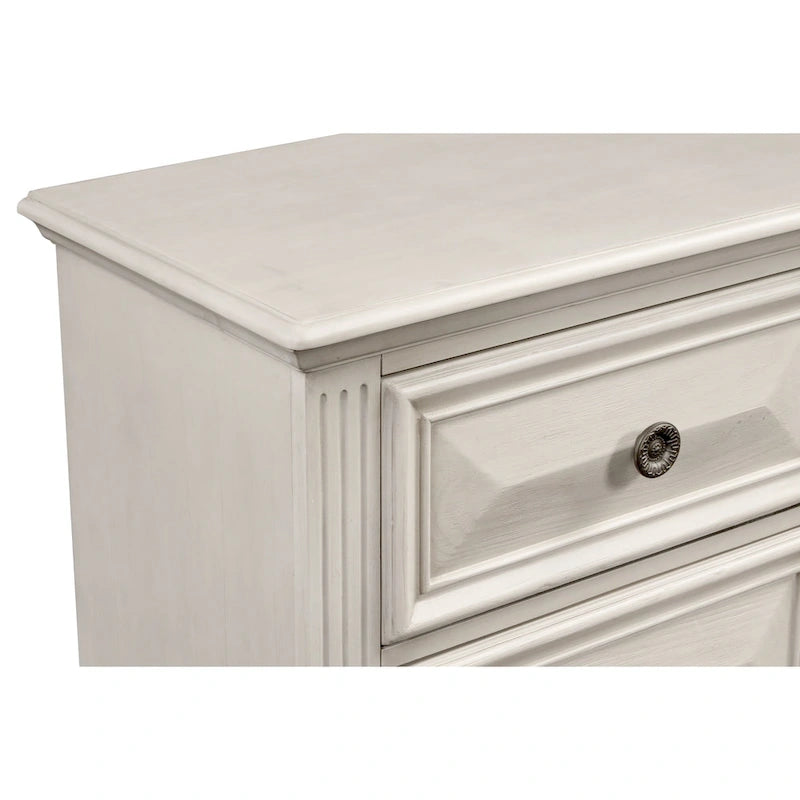 Distressed Parchment Wood Bedroom Set, Panel Bed, Dresser, Mirror, Nightstand