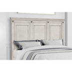 Distressed Parchment Wood Bedroom Set, Panel Bed, Dresser, Mirror, Nightstand