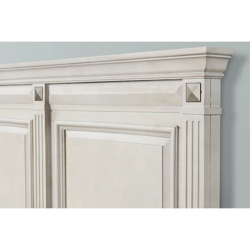 Distressed Parchment Wood Bedroom Set, Panel Bed, Dresser, Mirror, Nightstand