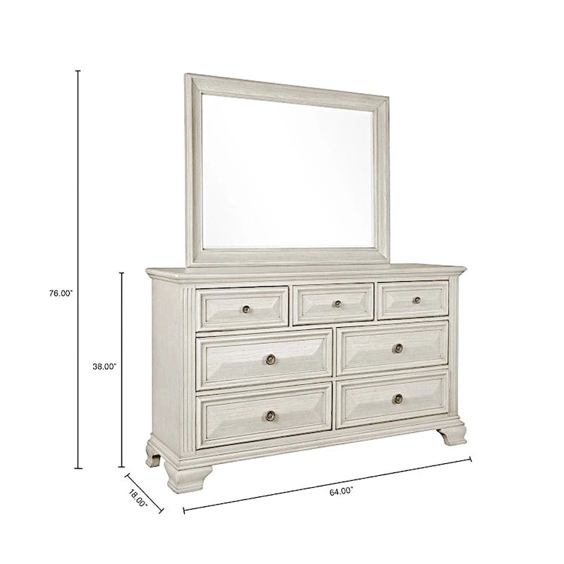 Distressed Parchment Wood Bedroom Set, Panel Bed, Dresser, Mirror, Nightstand