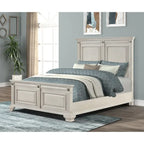 Distressed Parchment Wood Bedroom Set, Panel Bed, Dresser, Mirror, Nightstand