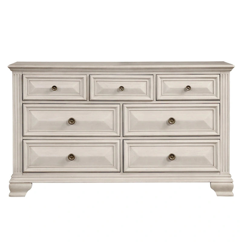 Distressed Parchment Wood Bedroom Set, Panel Bed, Dresser, Mirror, Nightstand