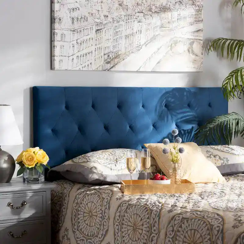 Modern and Contemporary Velvet Upholstered Headboard-Navy Blue