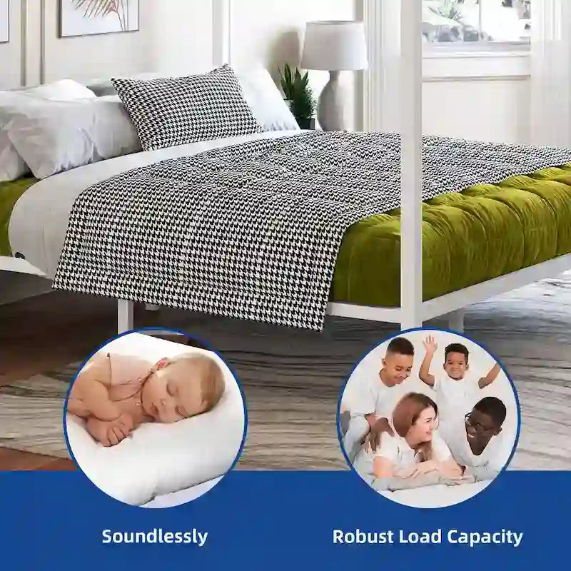 King White Metal Canopy Platform Bed Frame