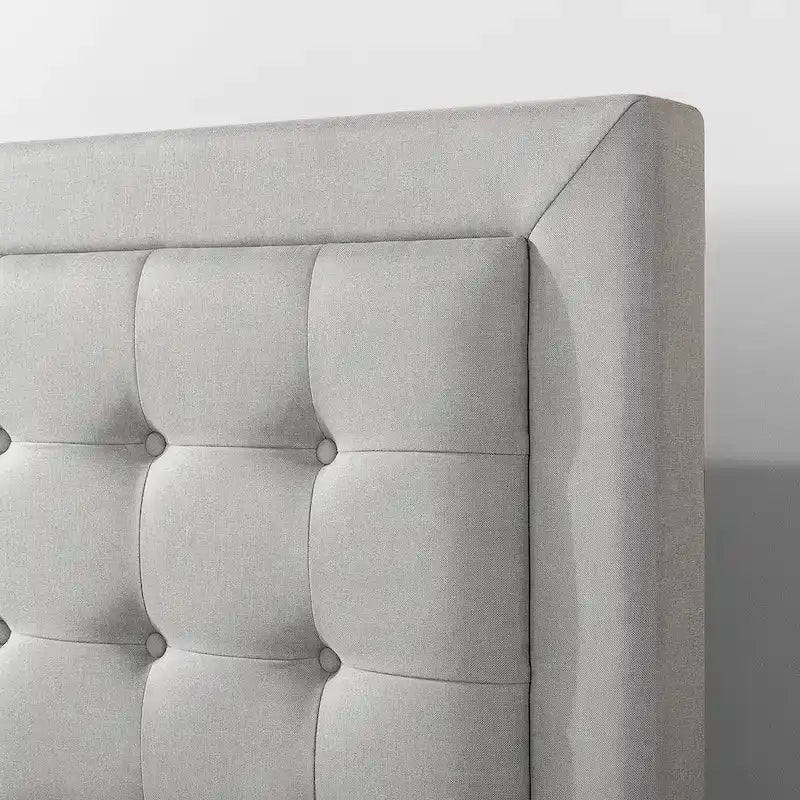 Grey Sand Upholstered Beige Button-tufted Premium Platform Bed