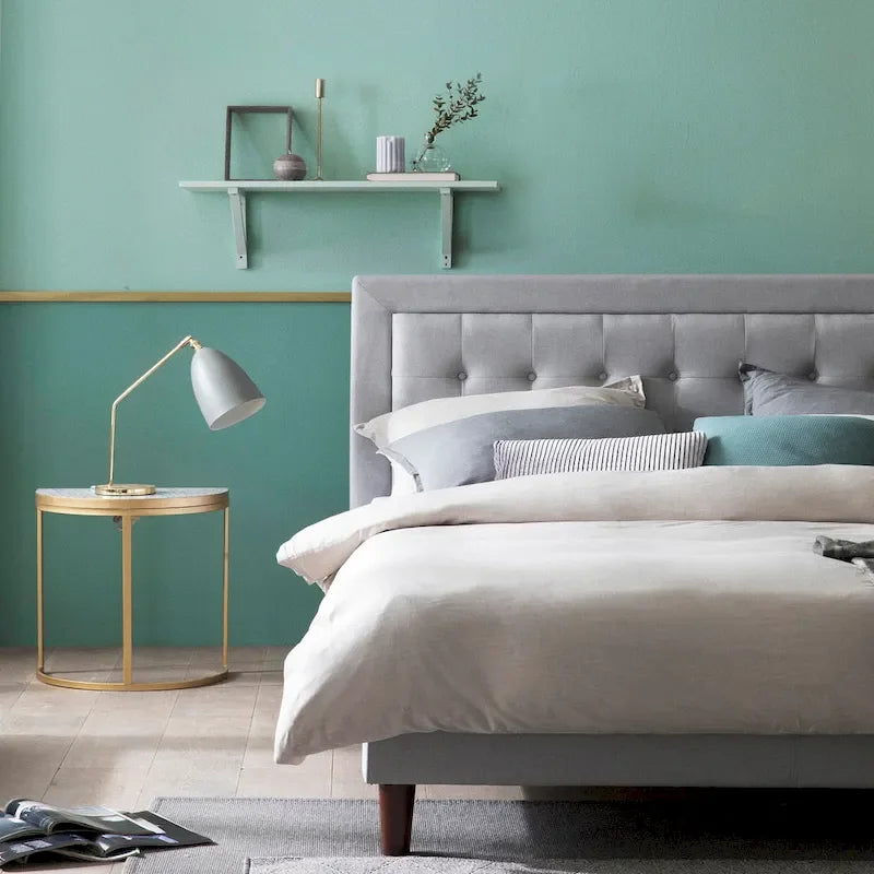 Grey Sand Upholstered Beige Button-tufted Premium Platform Bed