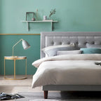 Grey Sand Upholstered Beige Button-tufted Premium Platform Bed