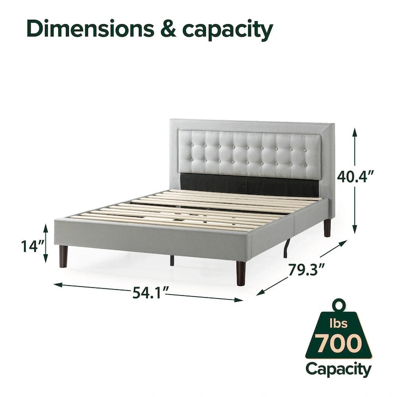 Grey Sand Upholstered Beige Button-tufted Premium Platform Bed