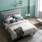 Grey Sand Upholstered Beige Button-tufted Premium Platform Bed