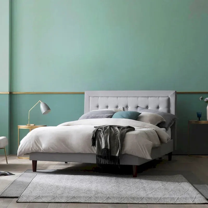Grey Sand Upholstered Beige Button-tufted Premium Platform Bed