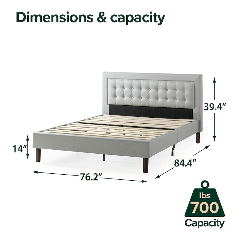 Grey Sand Upholstered Beige Button-tufted Premium Platform Bed