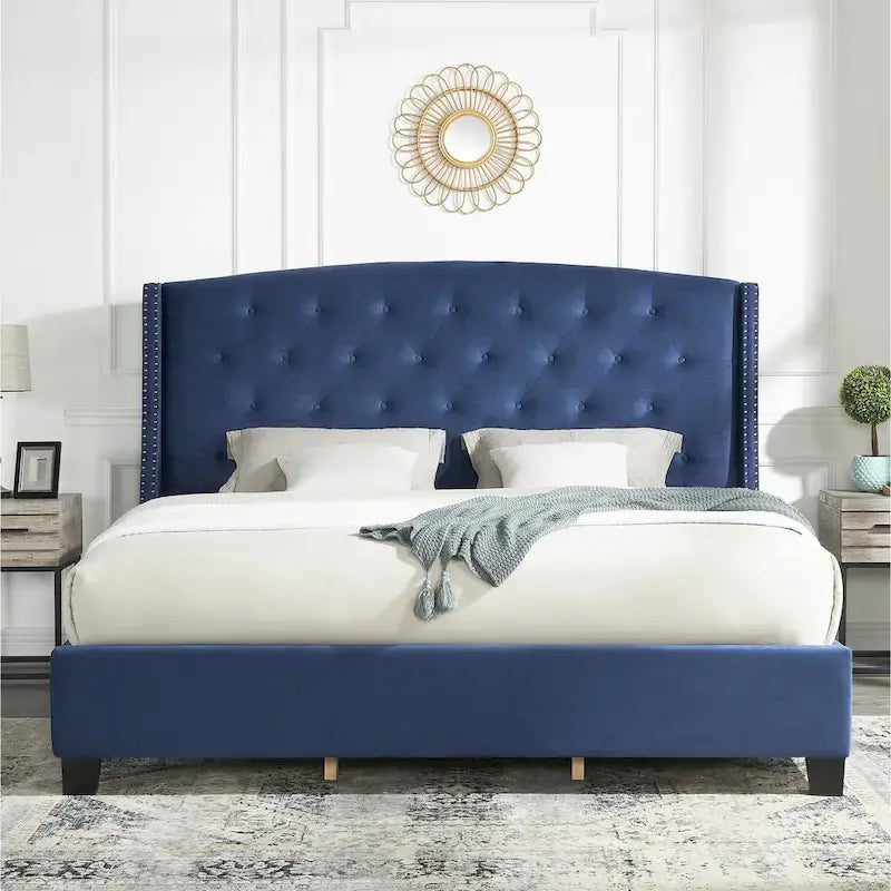 Summit Wingback Tufted Upholstered Bed with Nailhead