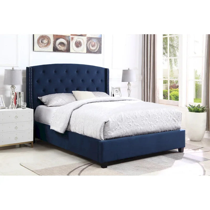 Summit Wingback Tufted Upholstered Bed with Nailhead