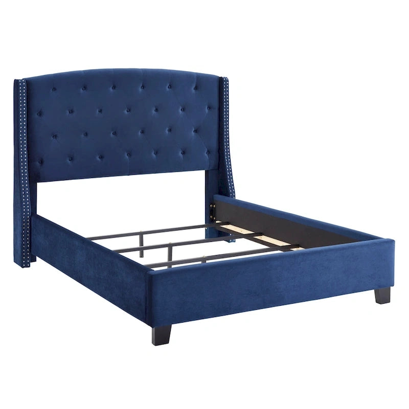 Summit Wingback Tufted Upholstered Bed with Nailhead